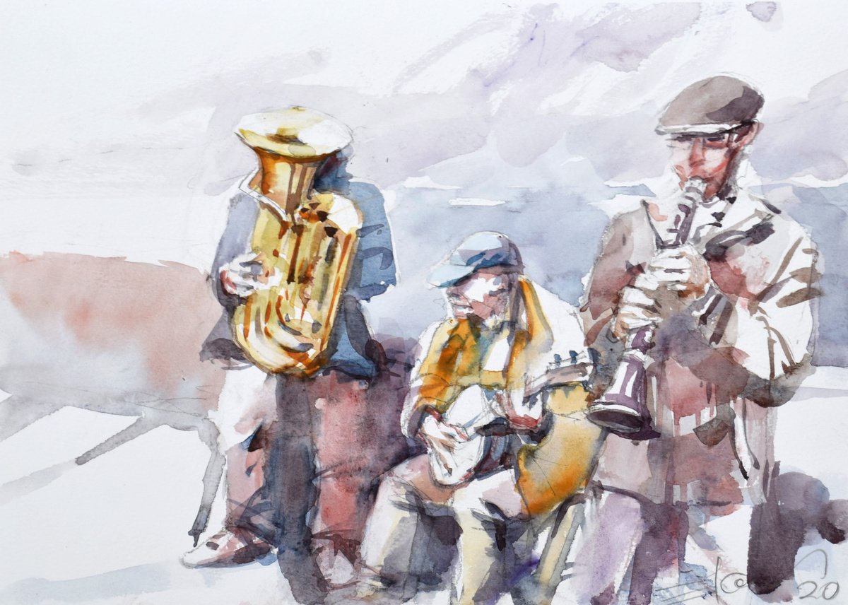 musicians in Prague 2 by Goran Zigolic Watercolors