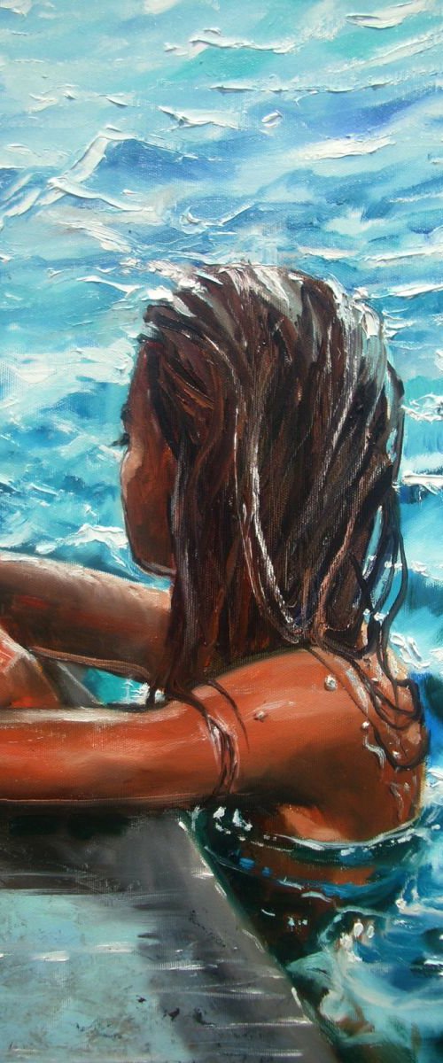 " SUMMER EVENING  " SEA original painting palette knife GIFT MODERN URBAN ART OFFICE ART DECOR HOME DECOR GIFT IDEA by Monika Luniak