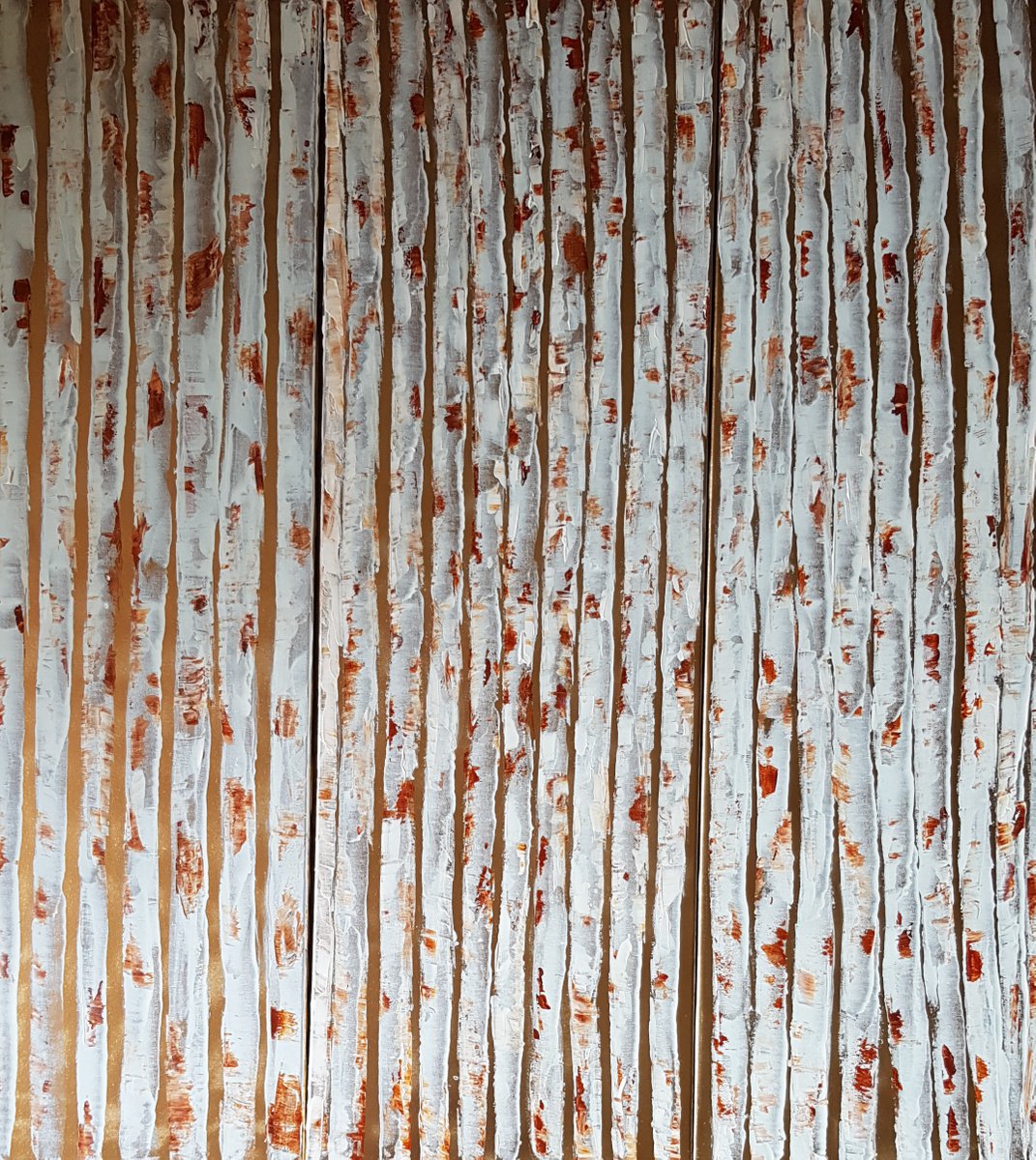 Impressionistic Botanical Painting By Els Driesen, 47 X 47, Autumn Birch Trees, Original Artwork