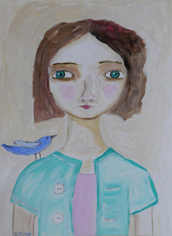 Girl with bluebird