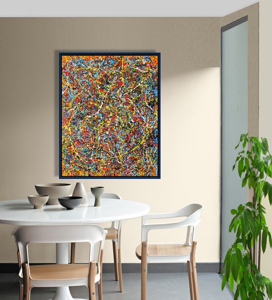 VIVID WITH BLACK,  POLLOCK MODE, framed