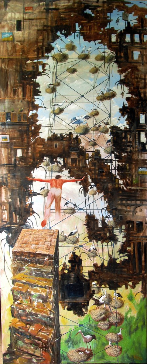 Surrealistic Portrait Oil Painting By Serhiy Roy, 31 X 79", Ukrainian Spring 2022, Original Artwork