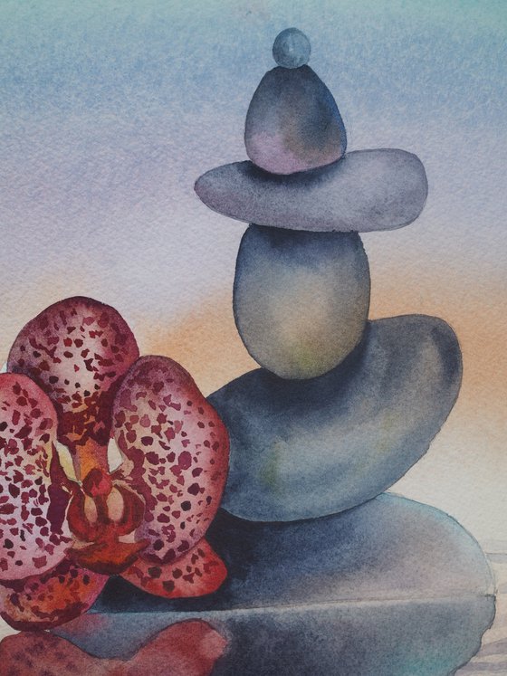 Orchid meditation - original watercolor artwork from ukranian artist