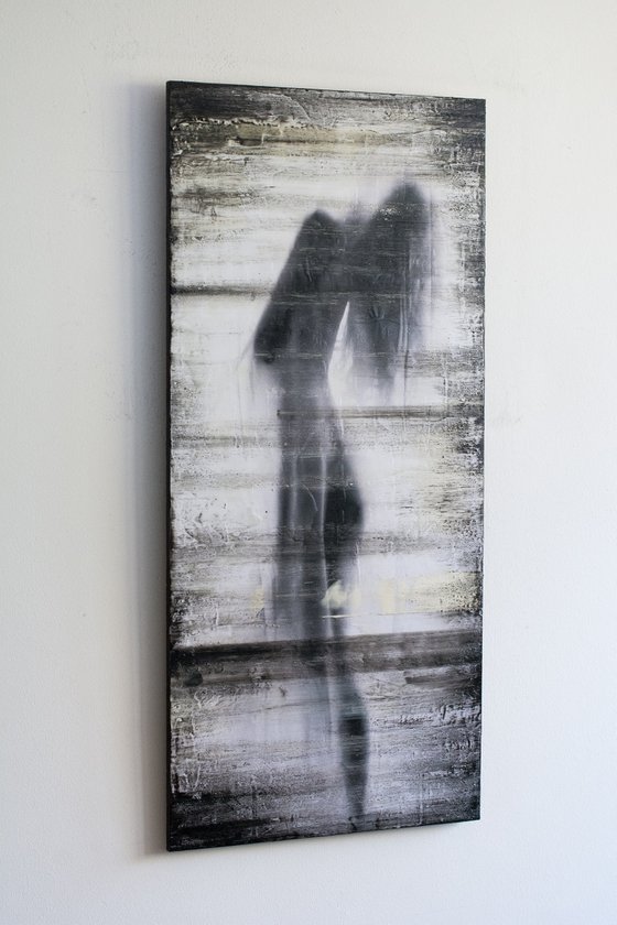 "Forever" (88x41x1 cm) - Unique figurative artwork on closet door (abstract, figurative, gold, original, resin, beeswax, painting)