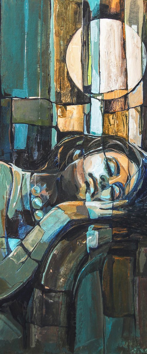 Woman painting-The blue moon by ARTIST GURDISH PANNU