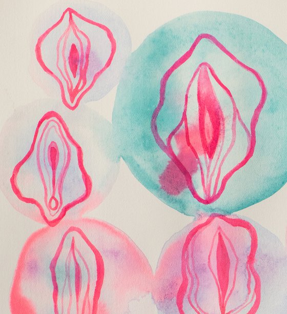 Watercolor stylish pattern with vulvas