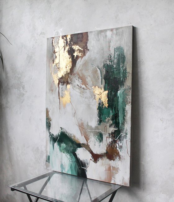"Emerald Flux" Emerald gold abstract art