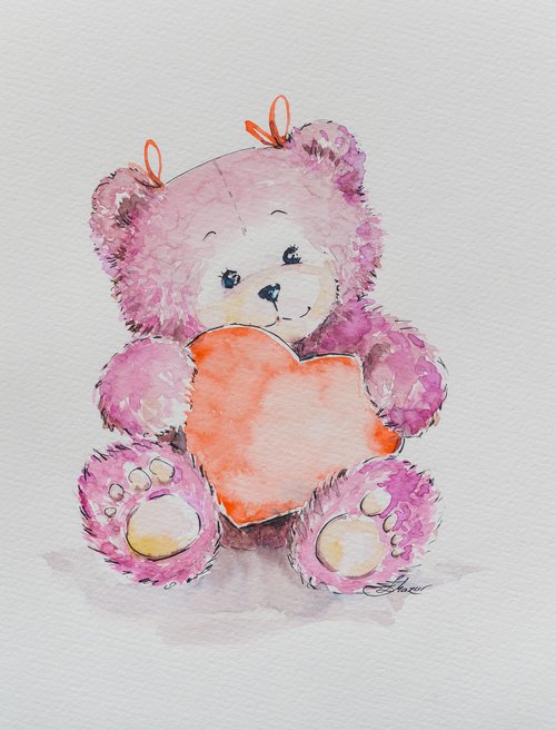 Cute Pink Teddy Bear for a gift. by Eve Mazur
