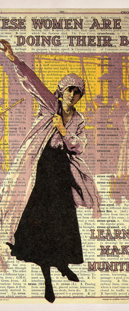 These Women Are Doing Their Bit - Learn to Make Munitions - Collage Art Print on Large Real English Dictionary Vintage Book Page by Jakub DK - JAKUB D KRZEWNIAK