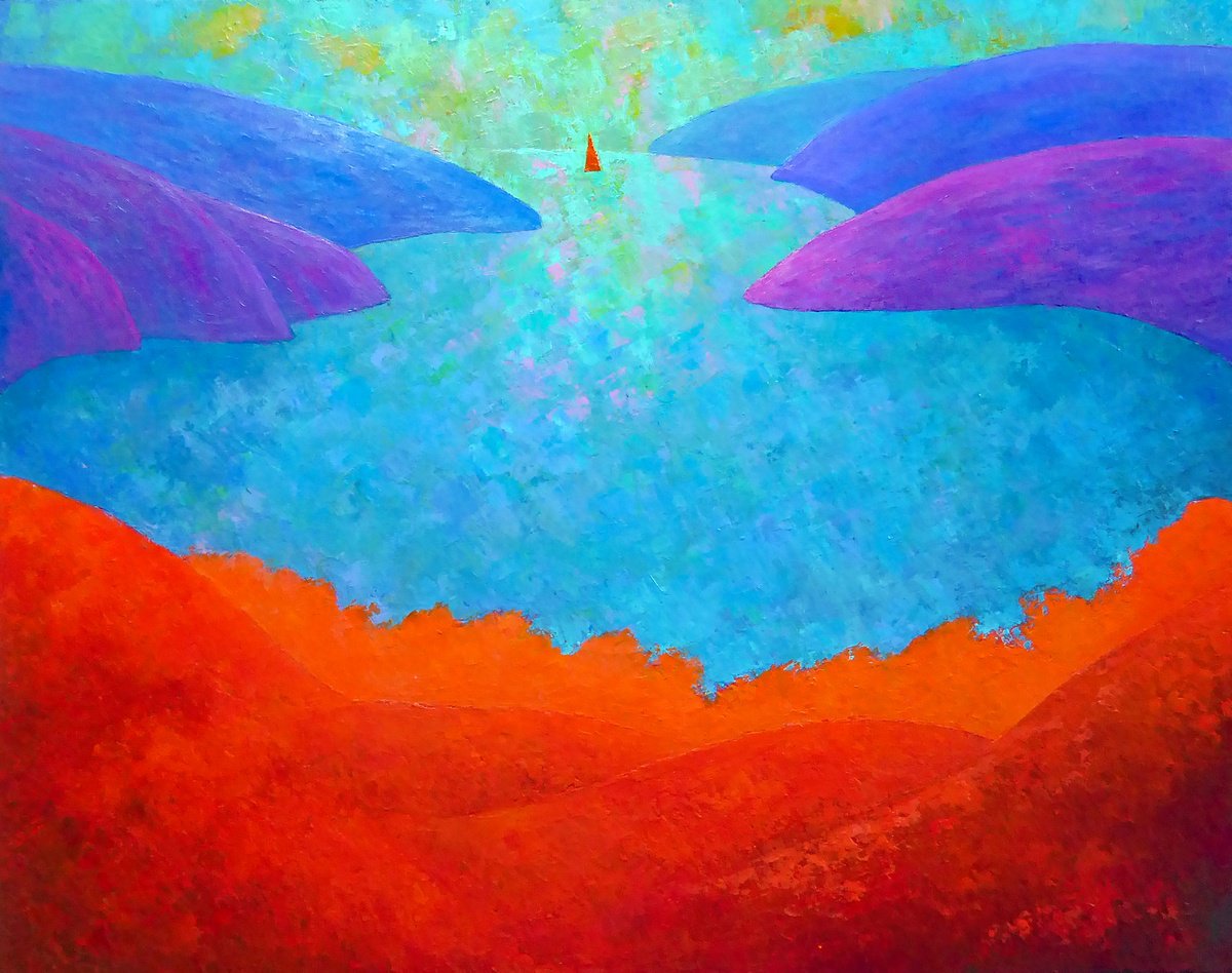 Expressive Landscape Acrylic Painting By Stephen Conroy, 30 X 24", The Distant Sail, Original Artwork