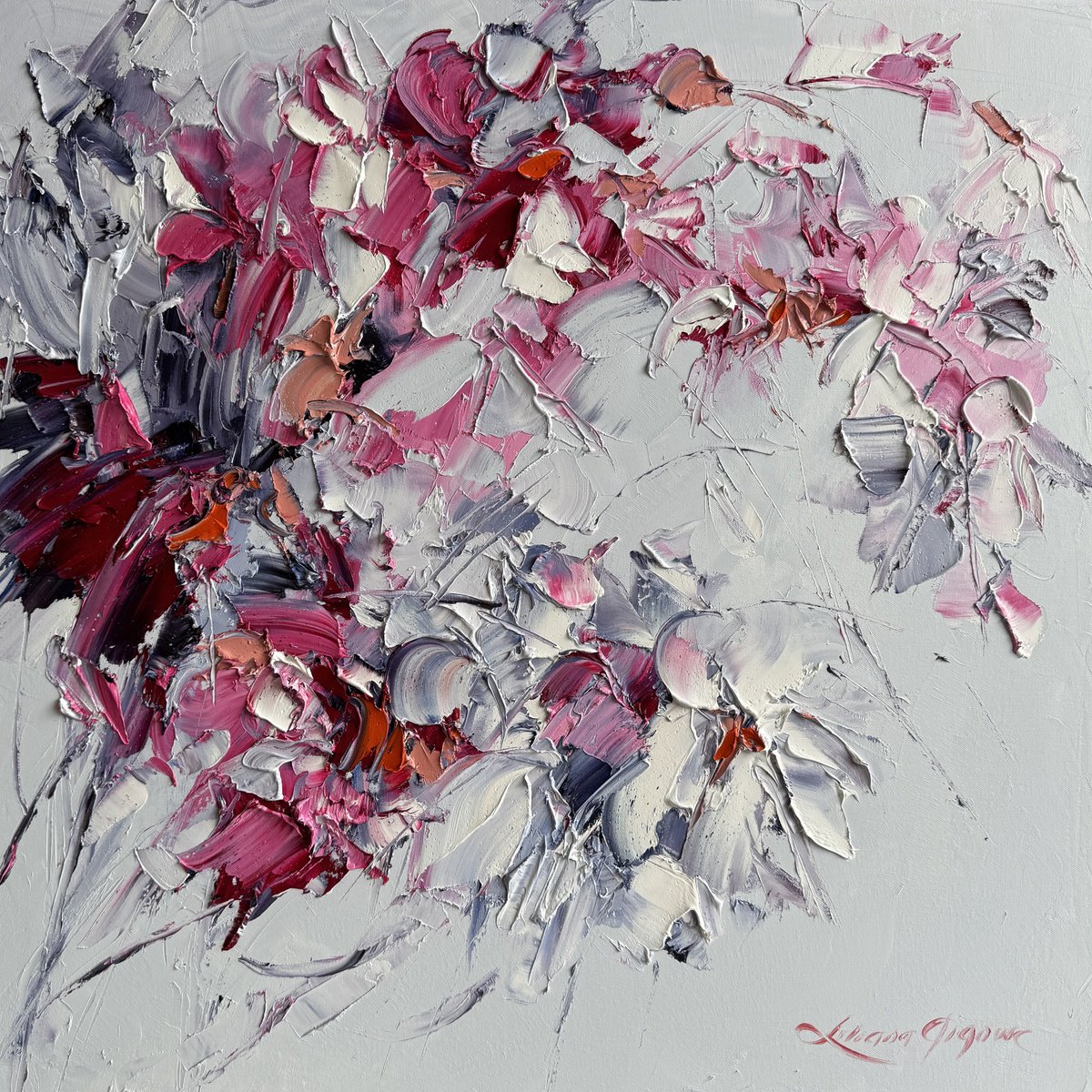 Impressionistic Botanical Oil Painting By Liliana Gigovic, 30 X 30", Whispers Of Love, Original Artwork