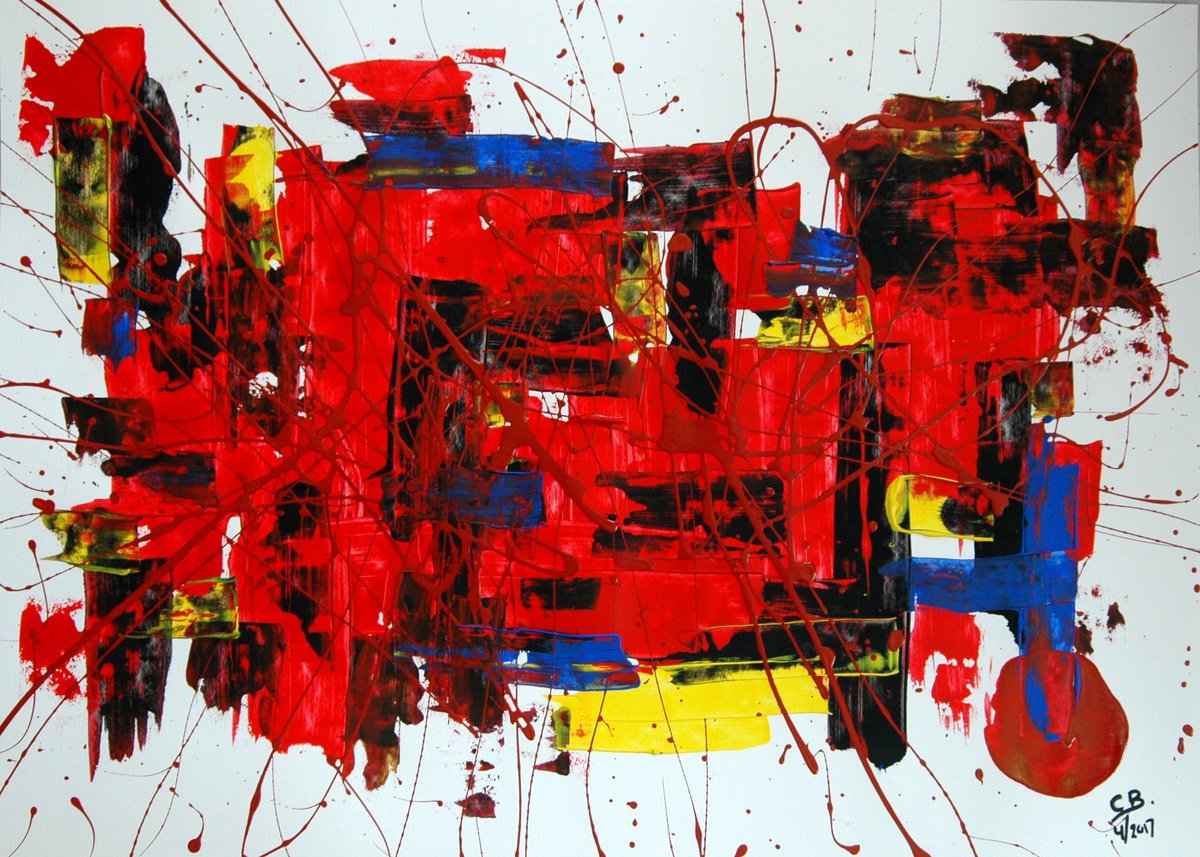 Abstract Acrylic Painting By Cb., 28 X 20, Abstract On Paper 12, Original Artwork