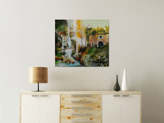 The house on the waterfall -   landscape - original painting