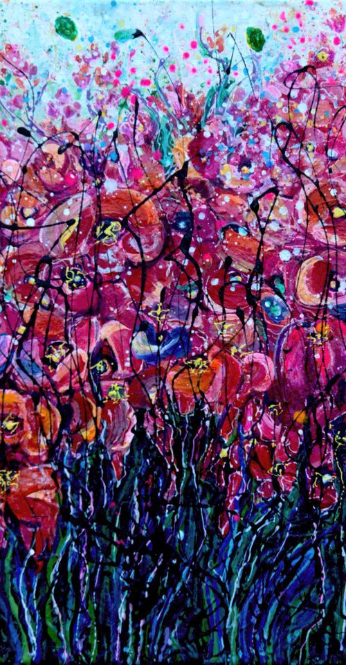 Garden Flowers in Bloom  - Original Painting   by Olena Art by Lena Owens at OLena Art