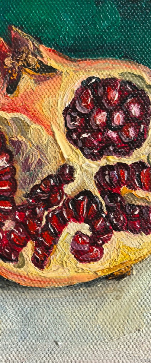 Pomegranate oil painting mini wall art 6x6" by Leyla Demir