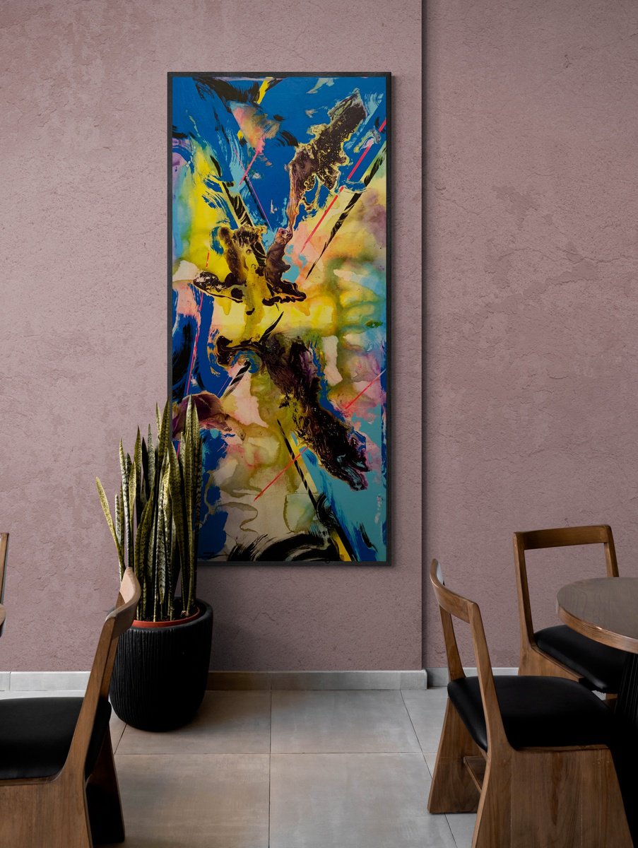 Abstract Acrylic Painting By Yaroslav Yasenev, 21 X 46", Blue Fog, Original Artwork