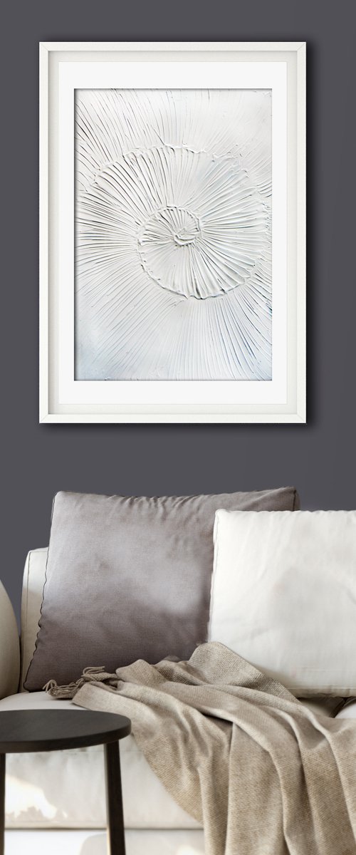 Ammonite textured minimalist painting (textured artwork of a fossil ammonite) by Carolynne Coulson