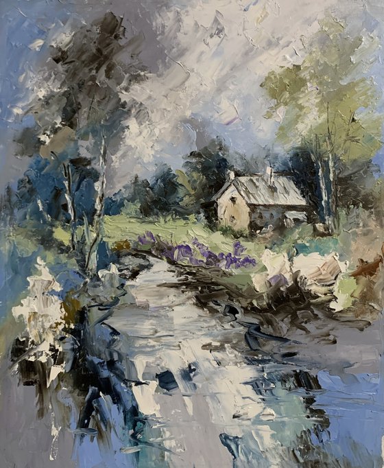 Quiet morning, forest cabin.