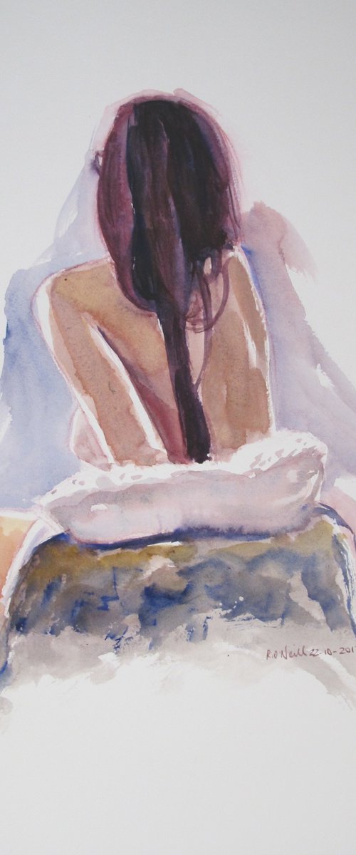 seated female nude back study by Rory O’Neill