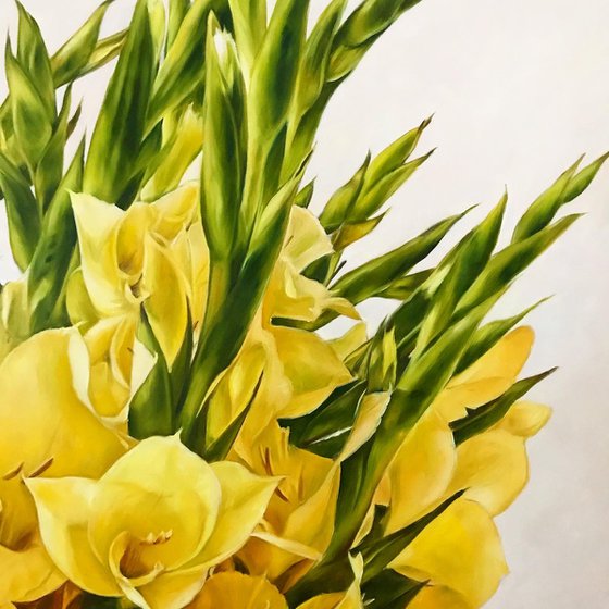 Big oil painting with yellow flowers 120*120 cm