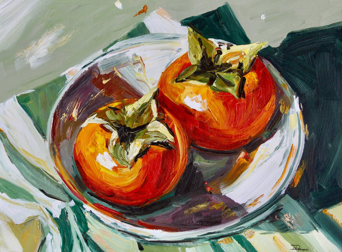 Expressive Oil Painting , Persimmons By Liza Illichmann, 16 X 12, Artwork For Sale On Artfinder