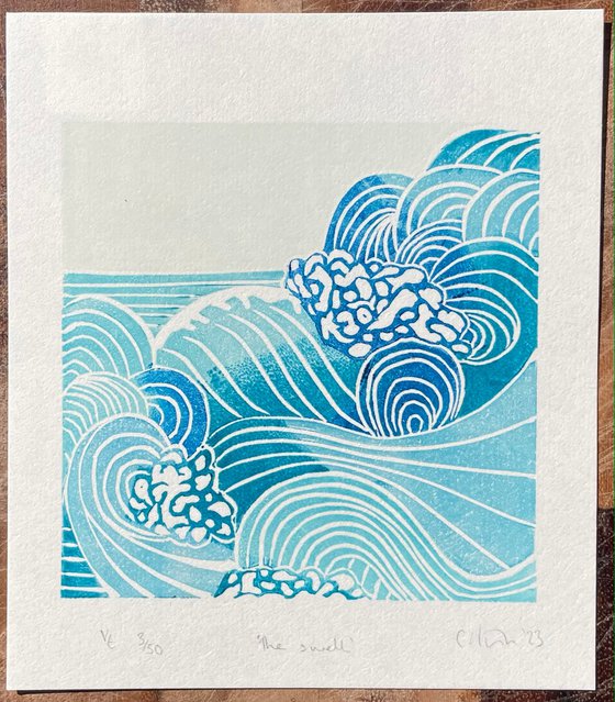 Waves Linocut Print