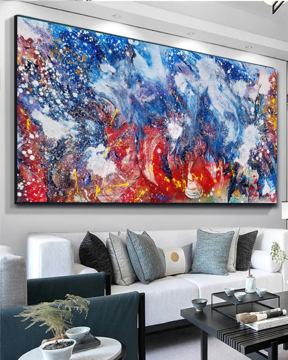 Large Abstract Painting Big Wave Seascape Oil Painting Hawaii Islands Volcano Red Lava Blu... by Florida Abstracts & Seascapes