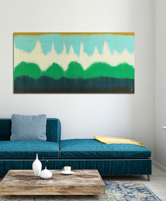 Northern Lights Landscape - Abstract Painting - 140x70xm - Ronald Hunter - 12M