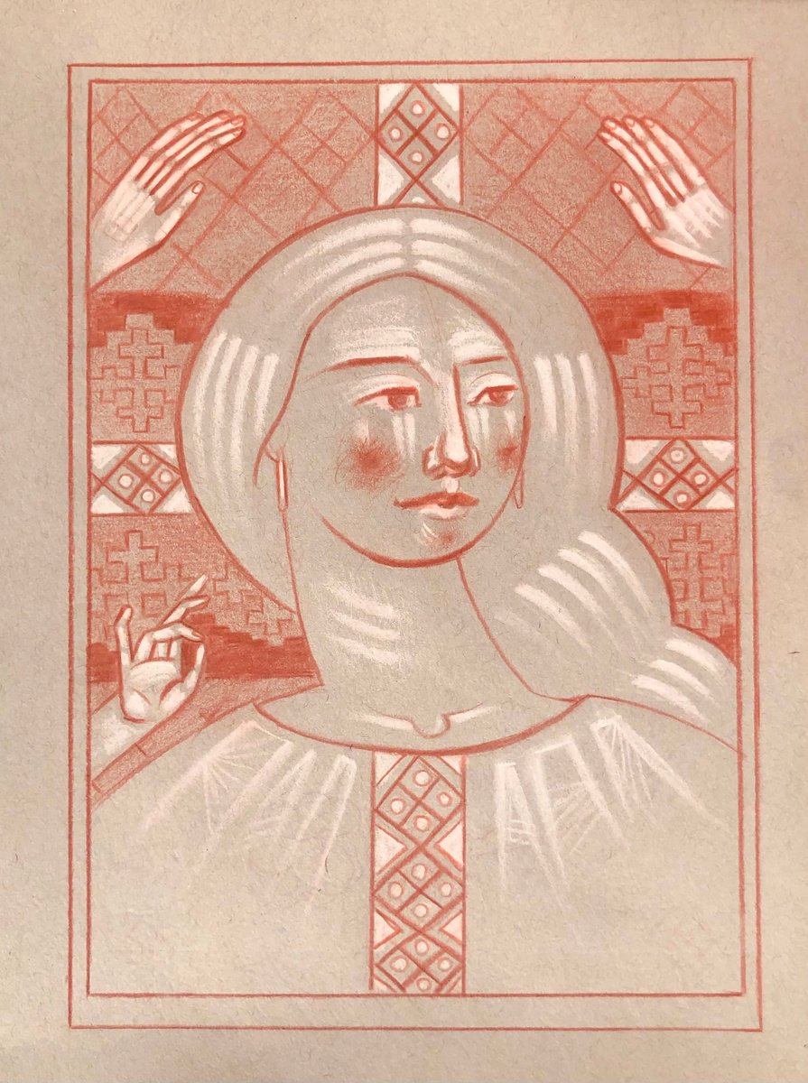 Naive Portrait Drawing By Yuliia Chaika, 12 X 10", - Portrait Of Earth” Sanguine, Original Artwork