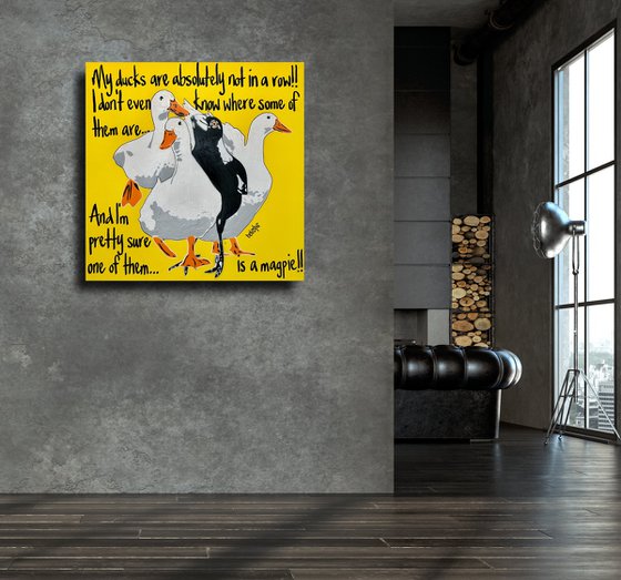 Ducks in a row Yellow Magpie 61cm x 61cm