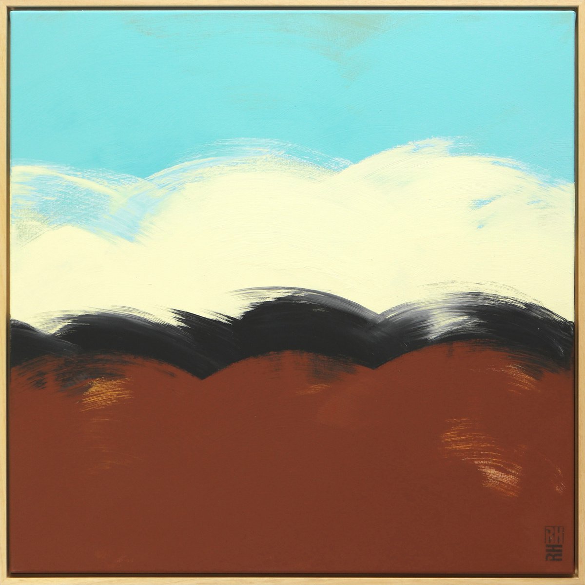 Incl Frame - Abstract Square Painting - The Wave in Brown - 85x85cm - Ronald Hunter - 25J by Ronald Hunter