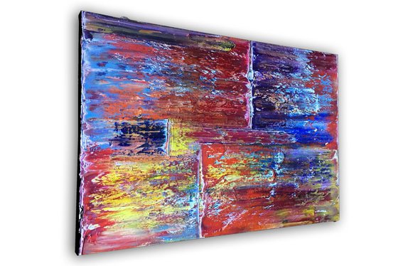 "Transparency" - FREE USA SHIPPING + SPECIAL PRICE - Original PMS Abstract Messy Geometric Oil Painting On Canvas - 36" x 24"