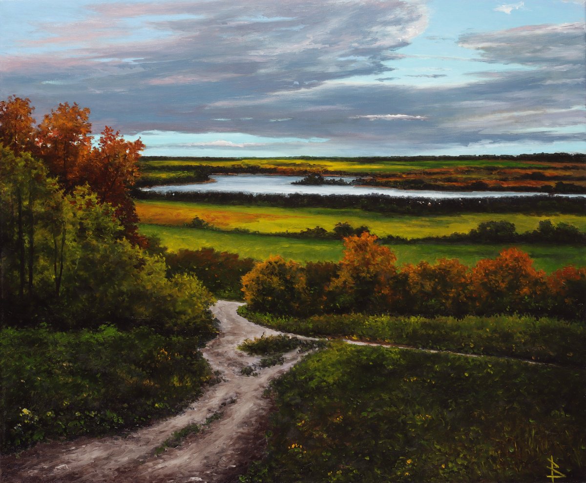 Impressionistic Landscape Oil Painting By Oleg Baulin, 24 X 20", Summer Evening, Original Artwork