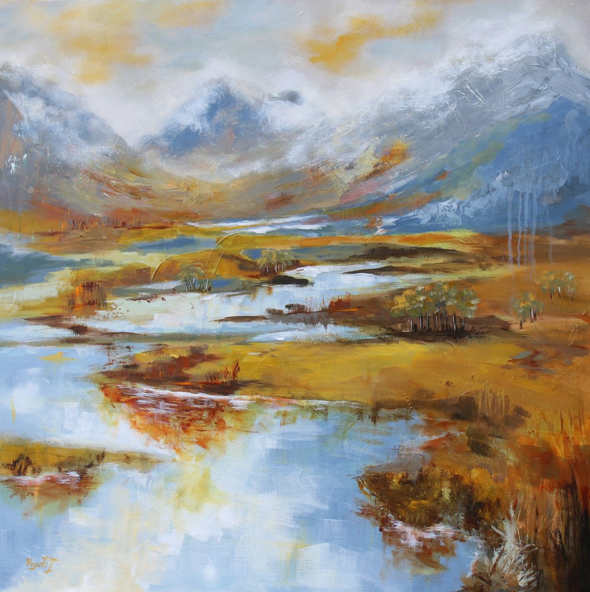 Impressionistic Landscape Acrylic Painting By Niyati Jiwani, 36 X 36", Velvet Horizon, Original Artwork