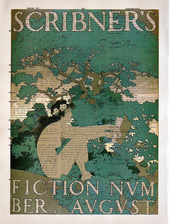 Scribner's Fiction Number - Collage Art Print on Large Real English Dictionary Vintage Book Page