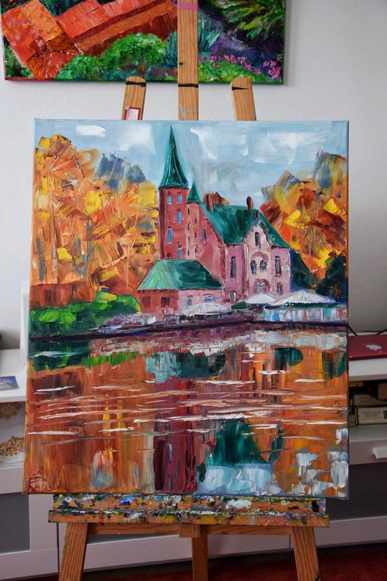 Bruges cityscape oil painting, Brugge original wall art, Belgium