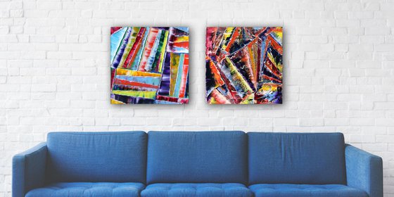 "Thick As Thieves" - FREE USA SHIPPING - Original Large PMS Abstract Diptych Oil Paintings On Canvas - 40" x 20"