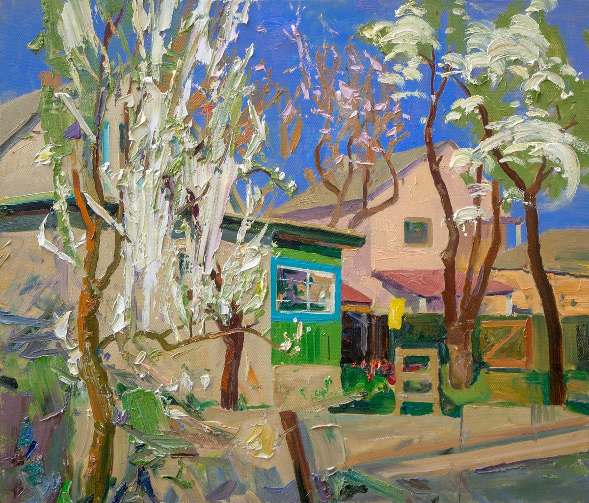 Impressionistic Botanical Oil Painting By Victor Onyshchenko, 28 X 24", The Trees Are In Bloom, Original Artwork