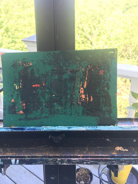 Vitality 6"X9" Ready for your frame unique acrylic painting in hues of Green
