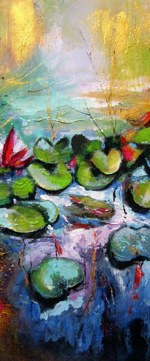 Water mirror and water lilies with gold by Kovács Anna Brigitta