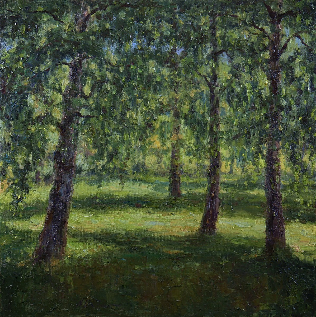 The Birch Forest - summer landscape painting by Nikolay Dmitriev