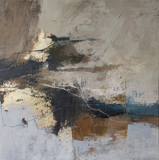 "Flight 2" Beige brown gold abstract art