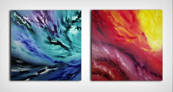 A light inside, Series, Diptych, n° 2 Paintings, Deep edges, Original abstract, oil on canvas