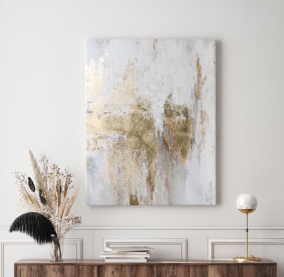 "Cascade 5" Abstract gold white acrylic art