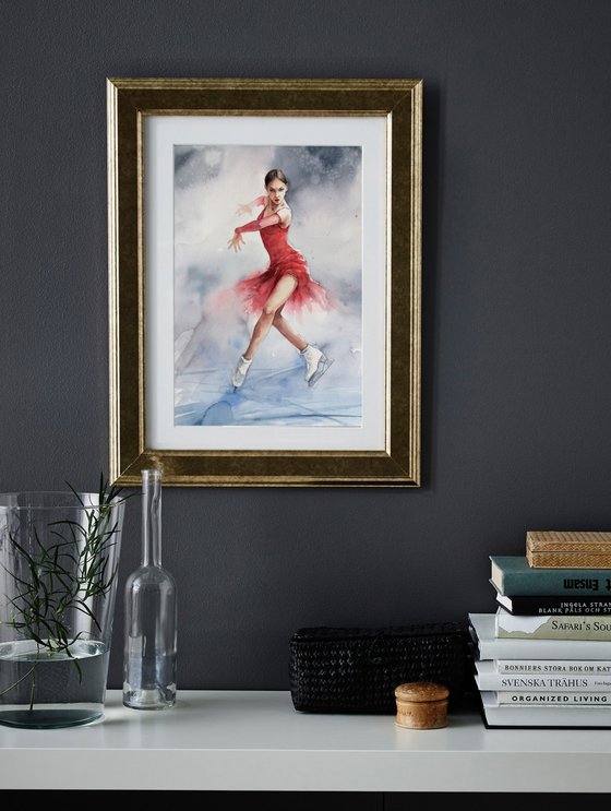 Fire on Ice — Figure Skater in Red