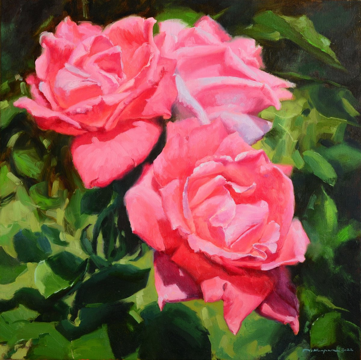 Photorealistic Botanical Oil Painting By Ruslan Kiprych, 20 X 20", Delicate Pink, Original Artwork