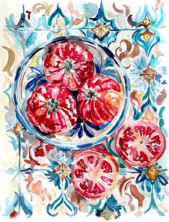Tomates sobre Azulejos