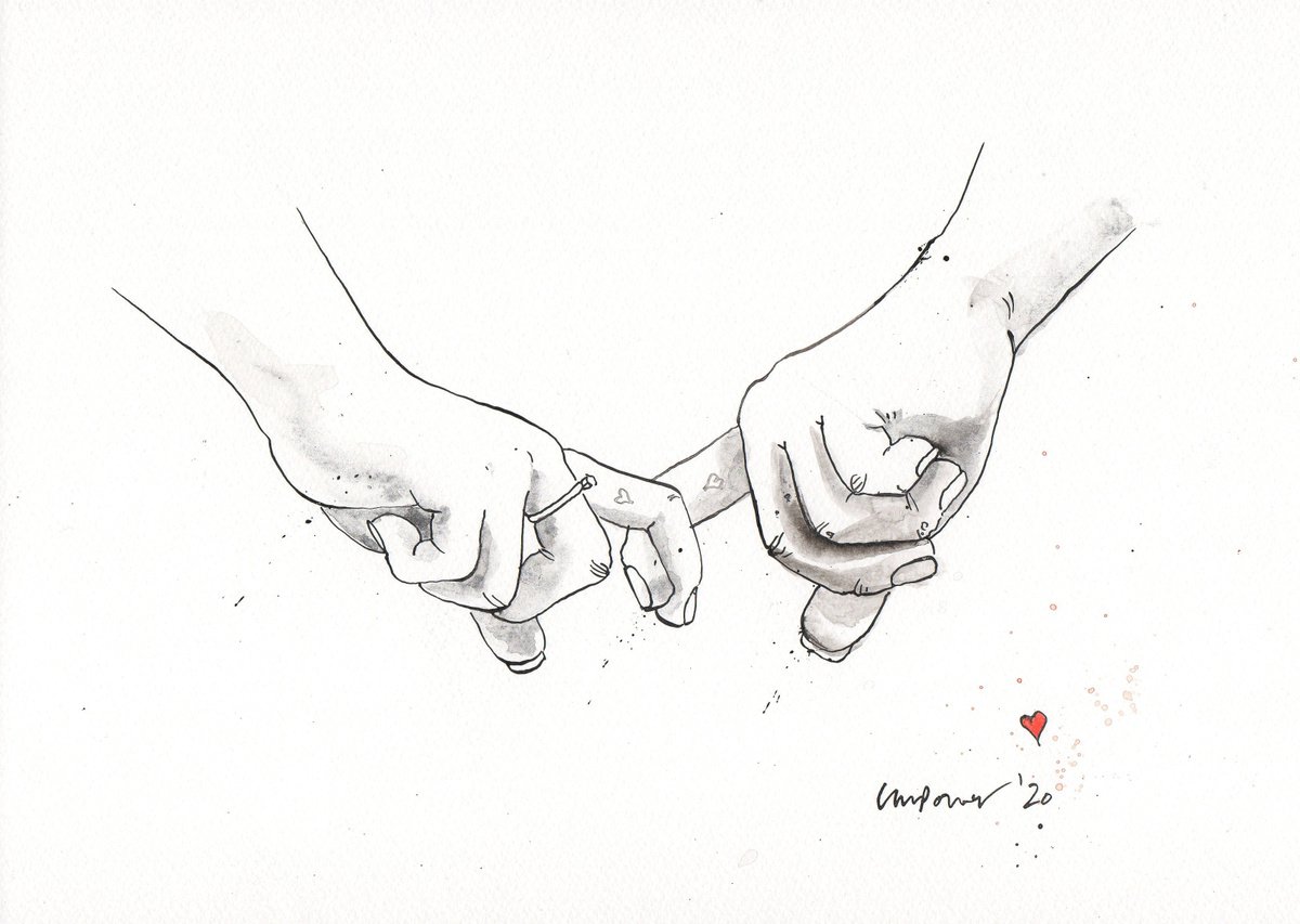 Holding hands #02b - A4 ink drawing by Luci Power
