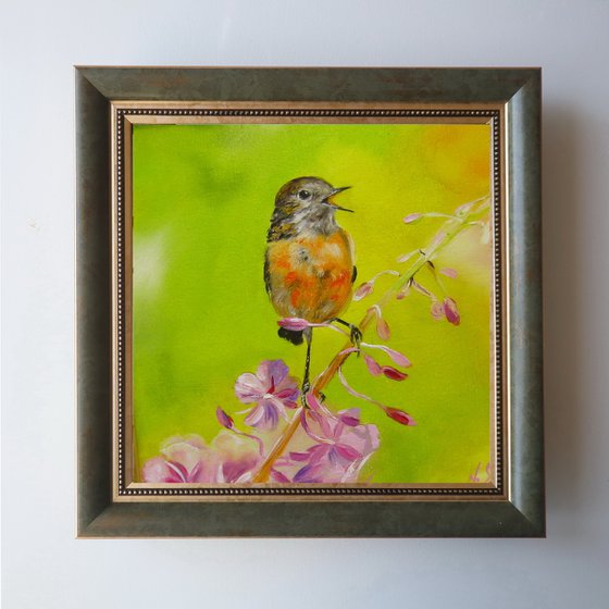 Flower Bird Painting Robin