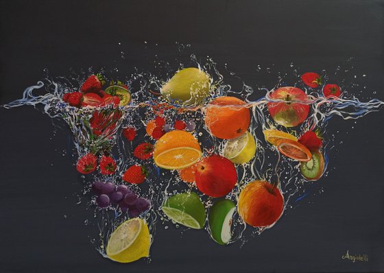 Splash! - fruits - still life -photorealistic painting